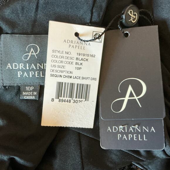 Adrianna Papell Black Sequined Cocktail Dress Size 10P Short Sleeve Mini Sheath - Picture 10 of 14